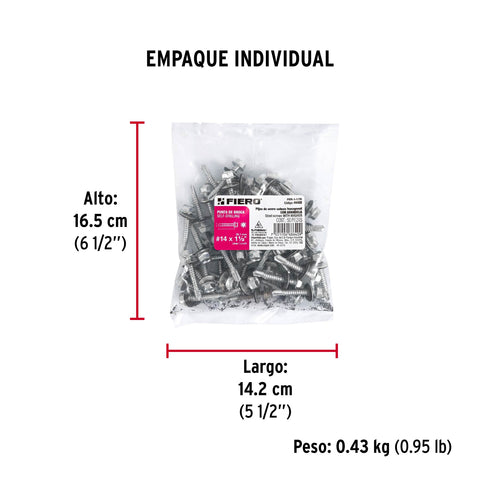 Bolsa con 50 pijas 1-1/2' hexagonal, punta broca con rondana | PIBR-1-1/2R | 44408