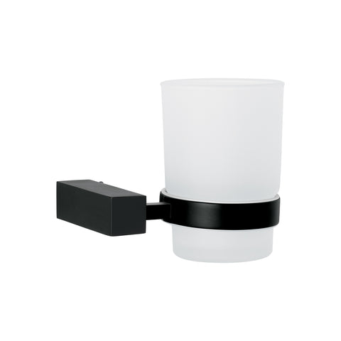 Portavaso cepillero con vaso de vidrio, negro, FOSET KUBO | KUA-71M | 44410