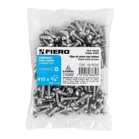 Bolsa con 150 pijas para lámina, #10 x 3/4', FIERO | PILA-10X3/4 | 44422