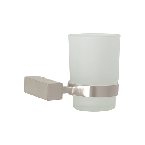 Portavaso cepillero con vaso de vidrio, satín, FOSET KUBO | KUA-71N | 44437
