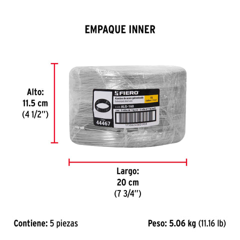 Kilo de alambre galvanizado, calibre 16, FIERO | ALG-160 | 44467
