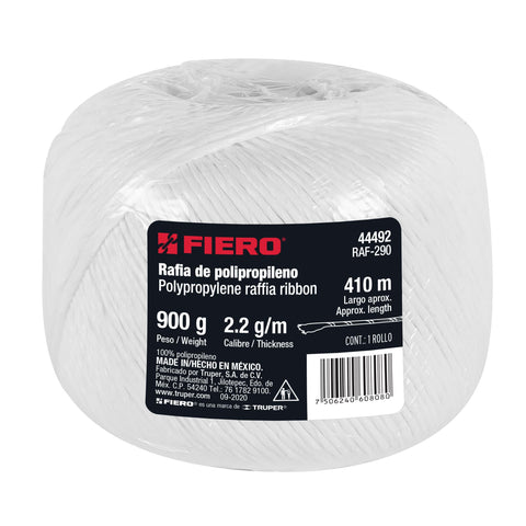 Rollo de rafia de 410 m color blanco calibre 2.2 g/m, FIERO | RAF-290 | 44492