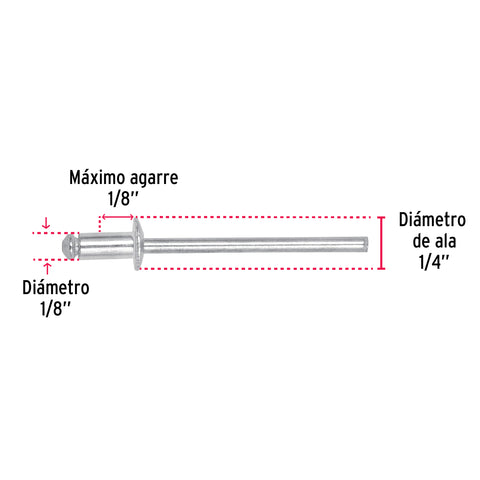 Bolsa con 50 remaches 1/8' x 1/8' de aluminio, ala 1/4' | R-42B | 44518