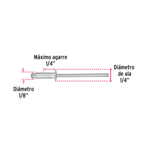Bolsa con 50 remaches 1/8' x 1/4' de aluminio, ala 1/4' | R-44B | 44520