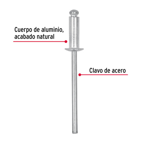Bolsa con 50 remaches 1/8' x 1/4' de aluminio, ala 1/4' | R-44B | 44520