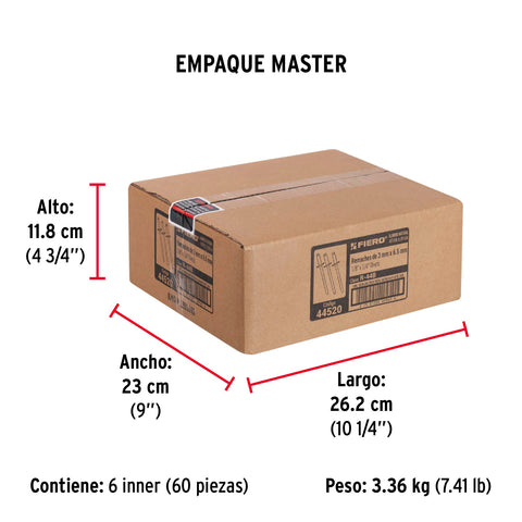 Bolsa con 50 remaches 1/8' x 1/4' de aluminio, ala 1/4' | R-44B | 44520