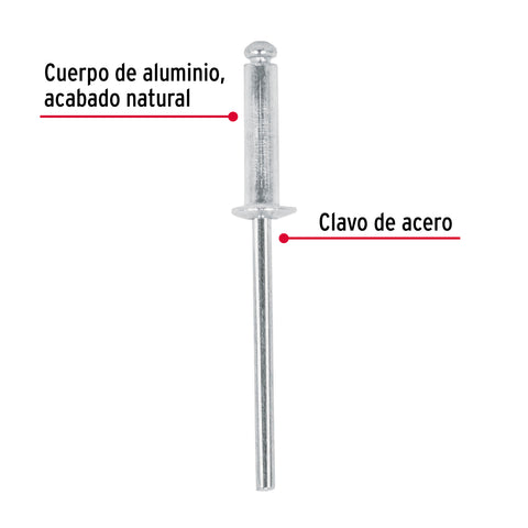 Bolsa con 50 remaches 1/8' x 5/16' de aluminio, ala 1/4' | R-45B | 44521