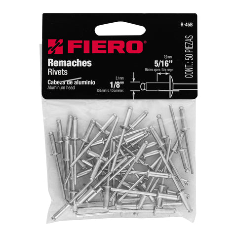 Bolsa con 50 remaches 1/8' x 5/16' de aluminio, ala 1/4' | R-45B | 44521