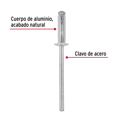 Bolsa con 50 remaches 1/8' x 3/8' de aluminio, ala 1/4 | R-46B | 44522