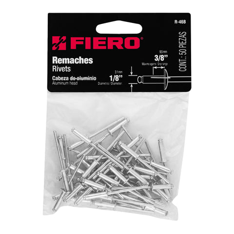 Bolsa con 50 remaches 1/8' x 3/8' de aluminio, ala 1/4 | R-46B | 44522
