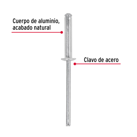 Bolsa con 50 remaches 1/8' x 1/2' de aluminio, ala 1/4 | R-48B | 44523