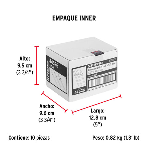 Bolsa con 50 remaches 5/32' x 3/8' de aluminio, ala 5/16' | R-56B | 44526