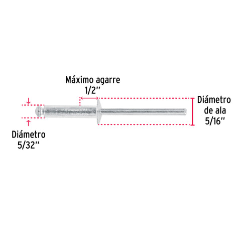 Bolsa con 50 remaches 5/32' x 1/2' de aluminio, ala 5/16' | R-58B | 44527