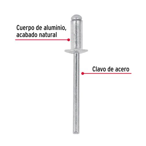 Bolsa con 50 remaches 3/16' x 1/8' de aluminio, ala 3/8' | R-62B | 44528