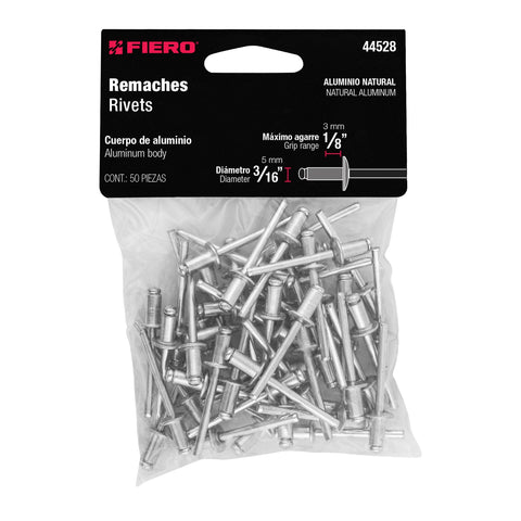 Bolsa con 50 remaches 3/16' x 1/8' de aluminio, ala 3/8' | R-62B | 44528