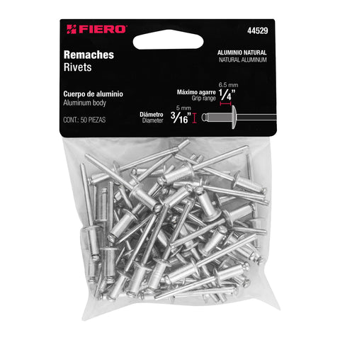 Bolsa con 50 remaches 3/16' x 1/4' de aluminio, ala 3/8' | R-64B | 44529