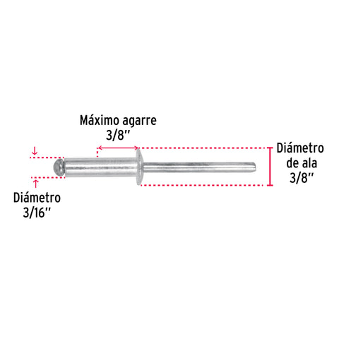 Bolsa con 50 remaches 3/16' x 3/8' de aluminio, ala 3/8' | R-66B | 44530