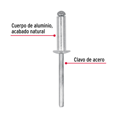 Bolsa con 50 remaches 3/16' x 3/8' de aluminio, ala 3/8' | R-66B | 44530