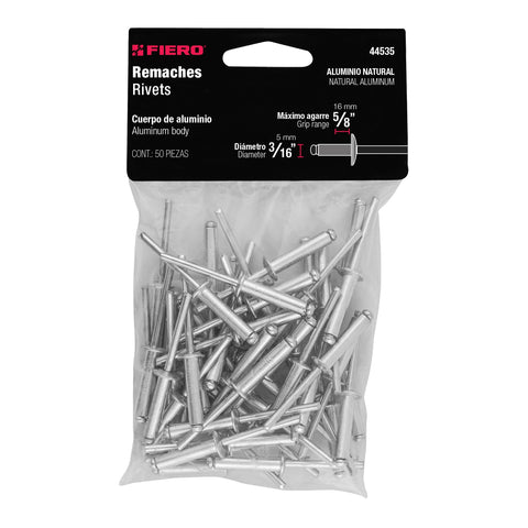 Bolsa con 50 remaches 3/16' x 5/8' de aluminio, ala 3/8' | R-610B | 44535