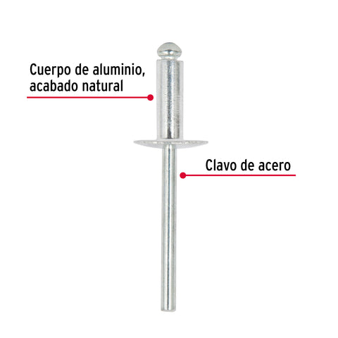 Bolsa con 50 remaches 3/16' x 3/8' de aluminio, ala 17/32' | R-66LF-B | 44537
