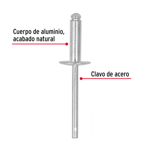 Bolsa con 50 remaches 3/16' x 1/2' de aluminio, ala 17/32' | R-68LF-B | 44538