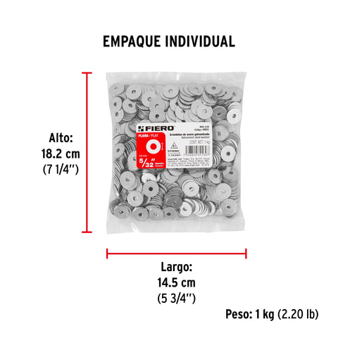 Bolsa de 1 kilo arandelas planas galvanizadas 5/32', FIERO | ARA-5/32 | 44541