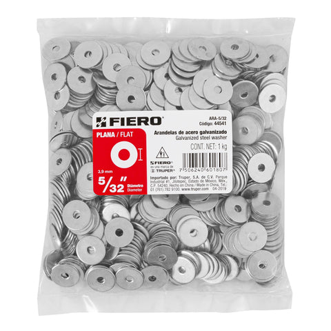 Bolsa de 1 kilo arandelas planas galvanizadas 5/32', FIERO | ARA-5/32 | 44541