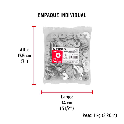 Bolsa de 1 kilo arandelas planas galvanizadas 1/4', FIERO | ARA-1/4 | 44543