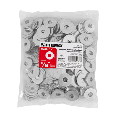 Bolsa de 1 kilo arandelas planas galvanizadas 5/16', FIERO | ARA-5/16 | 44544