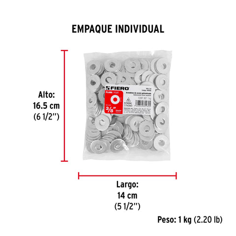 Bolsa de 1 kilo arandelas planas galvanizadas 3/8', FIERO | ARA-3/8 | 44545