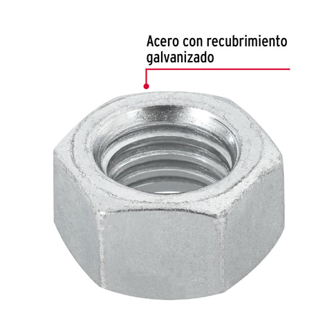 Bolsa con 50 tuercas 1/2' hexagonales de acero galvanizado | TUE-1/2 | 44552
