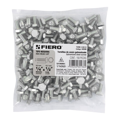 Bolsa con 150 tornillos 1/4' x 1/2' tipo máquina, FIERO | TORM-1/4X1/2 | 44556