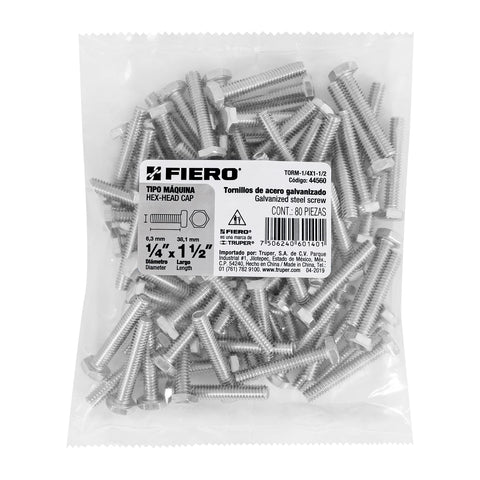 Bolsa con 80 tornillos 1/4' x 1-1/2' tipo máquina, FIERO | TORM-1/4X1-1/2 | 44560