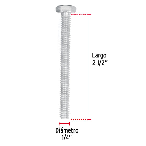 Bolsa con 50 tornillos 1/4' x 2-1/2' tipo máquina, FIERO | TORM-1/4X2-1/2 | 44562