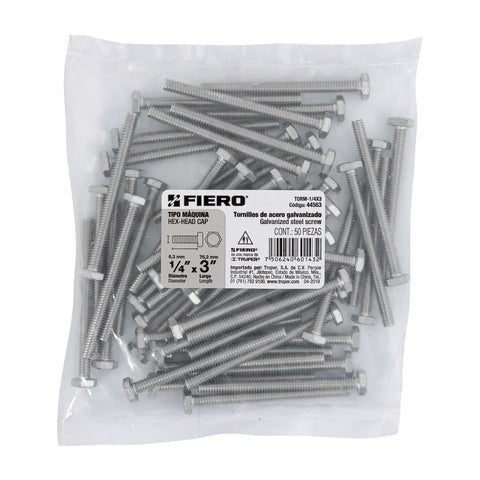Bolsa con 50 tornillos 1/4' x 3' tipo máquina, FIERO | TORM-1/4X3 | 44563