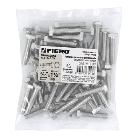 Bolsa con 50 tornillos 5/16' x 1-1/2' tipo máquina, FIERO | TORM-5/16X1-1/2 | 44568