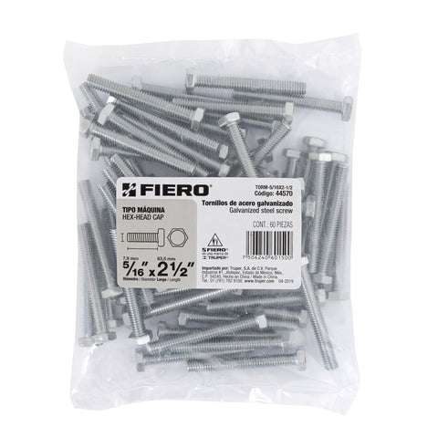 Bolsa con 60 tornillos 5/16' x 2-1/2' tipo máquina, FIERO | TORM-5/16X2-1/2 | 44570