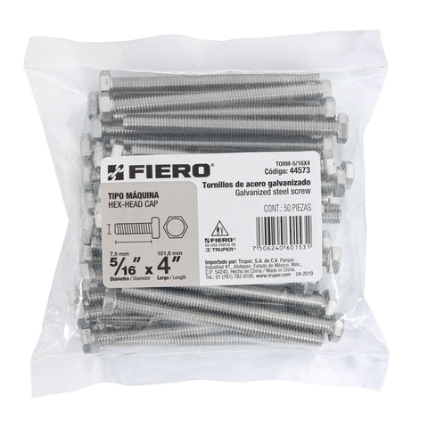 Bolsa con 50 tornillos 5/16' x 4' tipo máquina, FIERO | TORM-5/16X4 | 44573