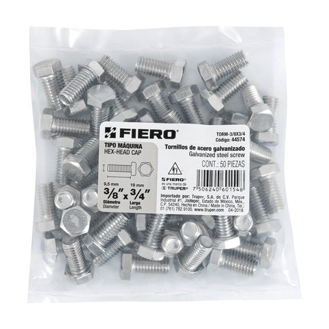Bolsa con 50 tornillos 3/8' x 3/4' tipo máquina, FIERO | TORM-3/8X3/4 | 44574