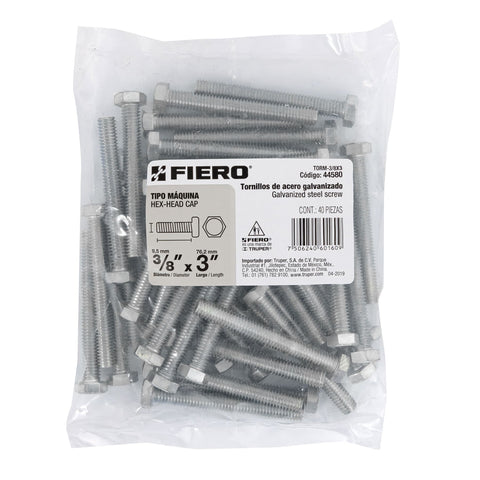Bolsa con 40 tornillos 3/8' x 3' tipo máquina, FIERO | TORM-3/8X3 | 44580