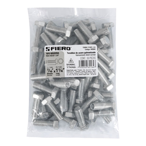 Bolsa con 50 tornillos 7/16' x 1-1/4' tipo máquina, FIERO | TORM-7/16X1-1/4 | 44584