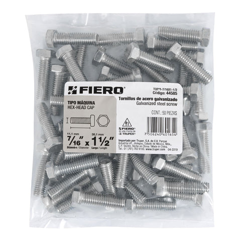 Bolsa con 50 tornillos 7/16' x 1-1/2' tipo máquina, FIERO | TORM-7/16X1-1/2 | 44585