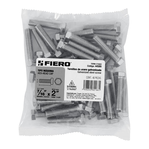 Bolsa con 40 tornillos 7/16' x 2' tipo máquina, FIERO | TORM-7/16X2 | 44586