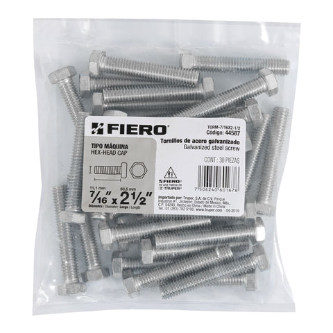 Bolsa con 30 tornillos 7/16' x 2-1/2' tipo máquina, FIERO | TORM-7/16X2-1/2 | 44587