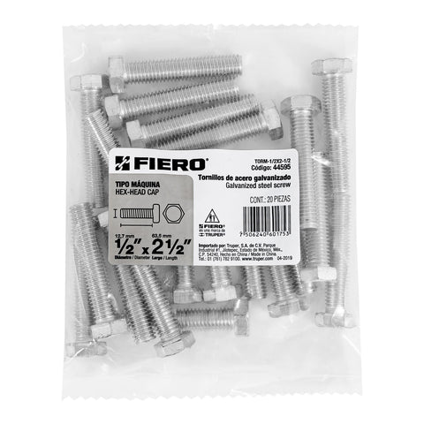 Bolsa con 20 tornillos 1/2' x 2-1/2' tipo máquina, FIERO | TORM-1/2X2-1/2 | 44595