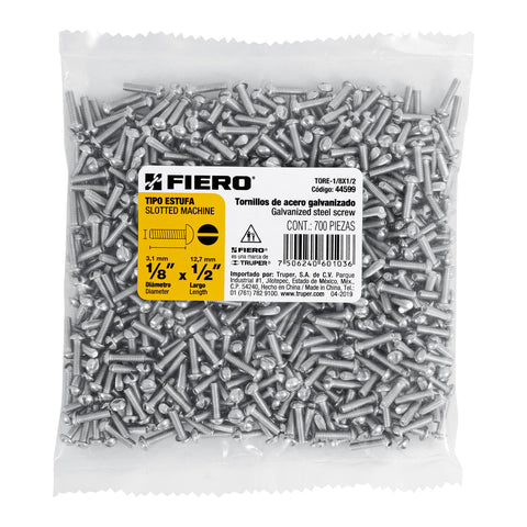 Bolsa con 700 tornillos 1/8' x 1/2' tipo estufa, FIERO | TORE-1/8X1/2 | 44599