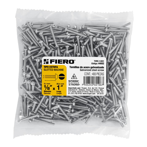 Bolsa con 400 tornillos 1/8' x 1' tipo estufa, FIERO | TORE-1/8X1 | 44602