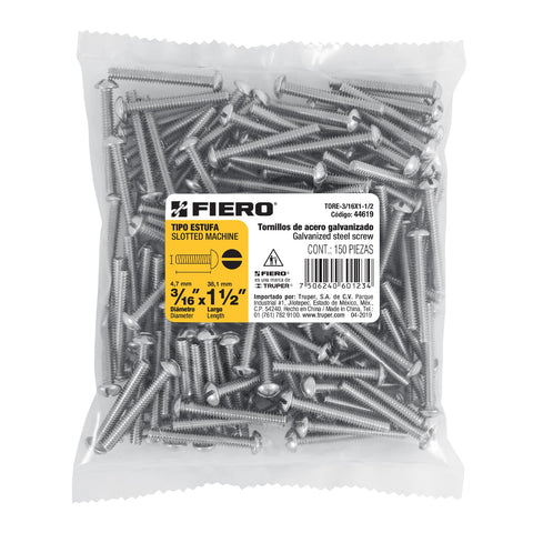 Bolsa con 150 tornillos 3/16' x 1-1/2' tipo estufa, FIERO | TORE-3/16X1-1/2 | 44619