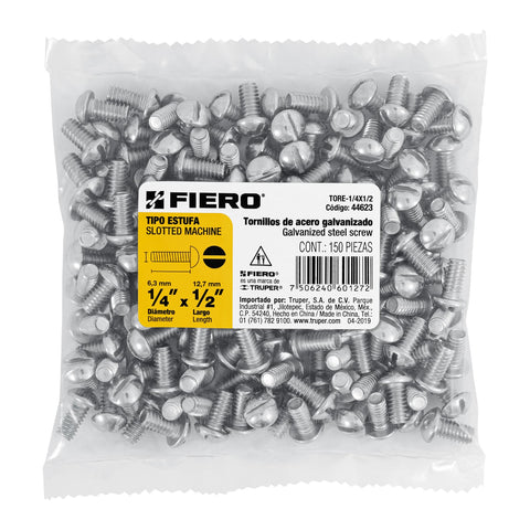 Bolsa con 150 tornillos 1/4' x 1/2' tipo estufa, FIERO | TORE-1/4X1/2 | 44623