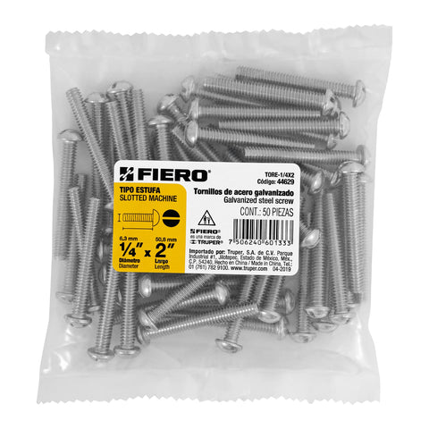 Bolsa con 50 tornillos 1/4' x 2' tipo estufa, FIERO | TORE-1/4X2 | 44629